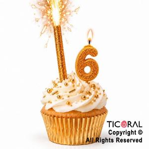 SET BENGALA Y VELA NUMERAL NUMERO 6 CON GIBRE ORO